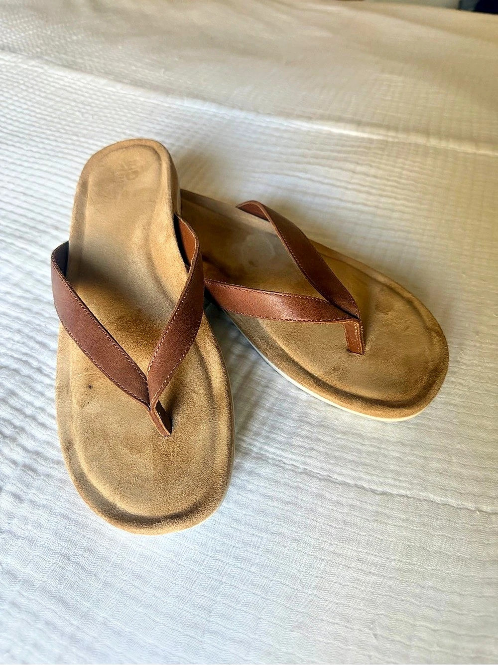 ABEO Oasis Leather Flip Flop Sandals in Brown size 12 orthotics arch support
